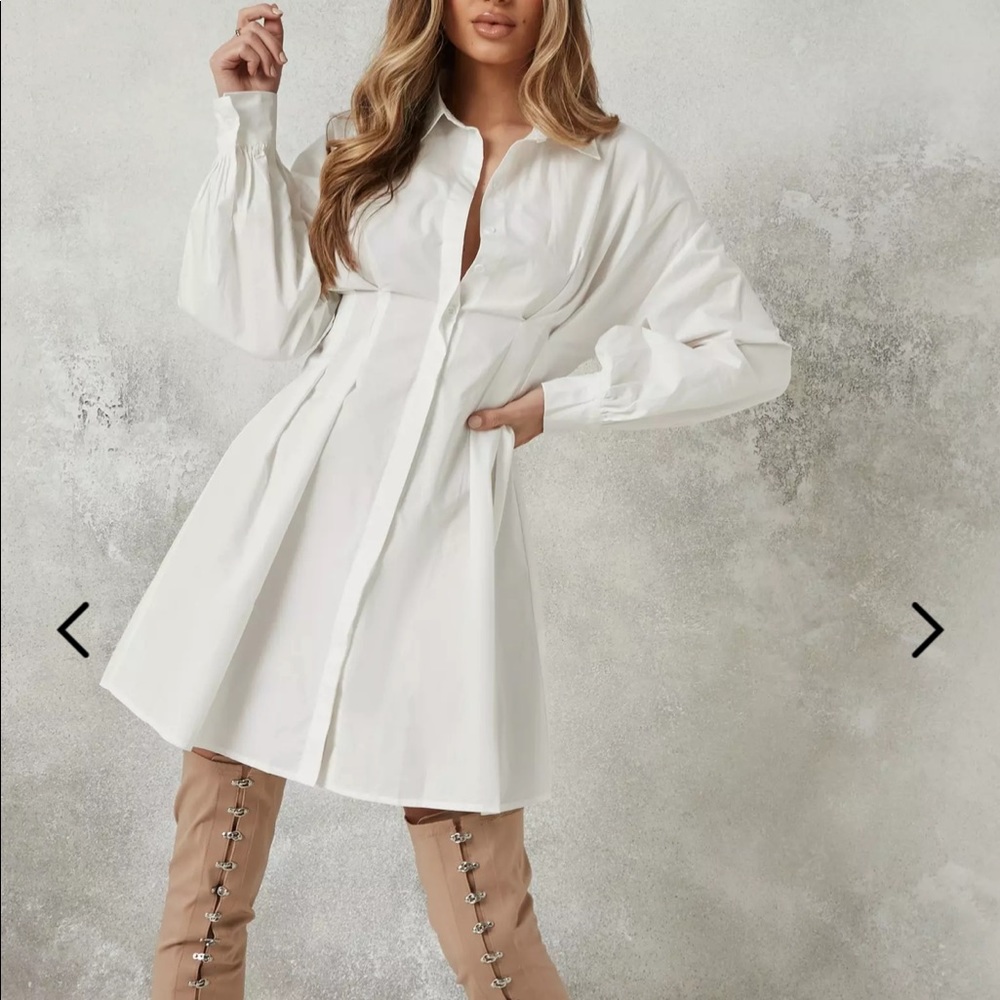 Misguided white pleated shirt dress